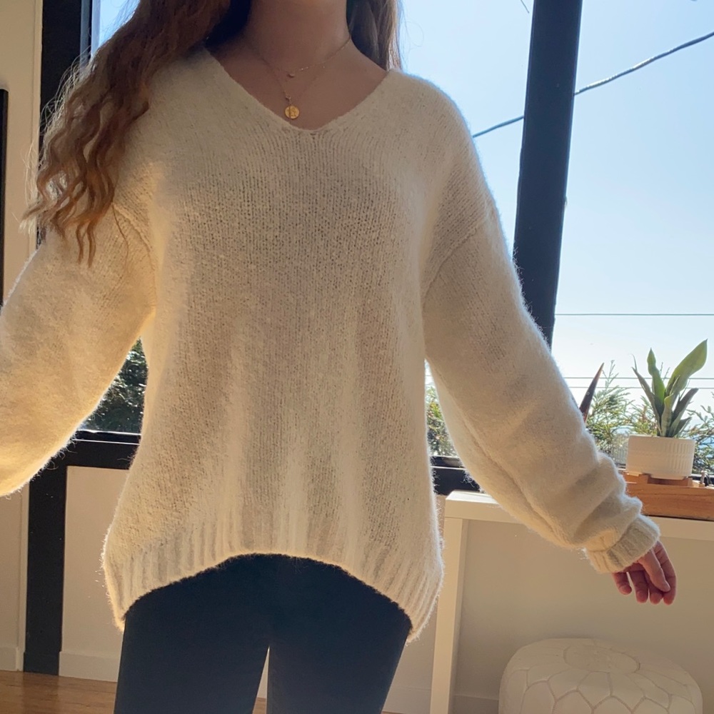White Oversized V Neck or Off Shoulder Sweater